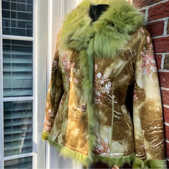 Real fur Floral Green Jacket - Picture 3 of 7